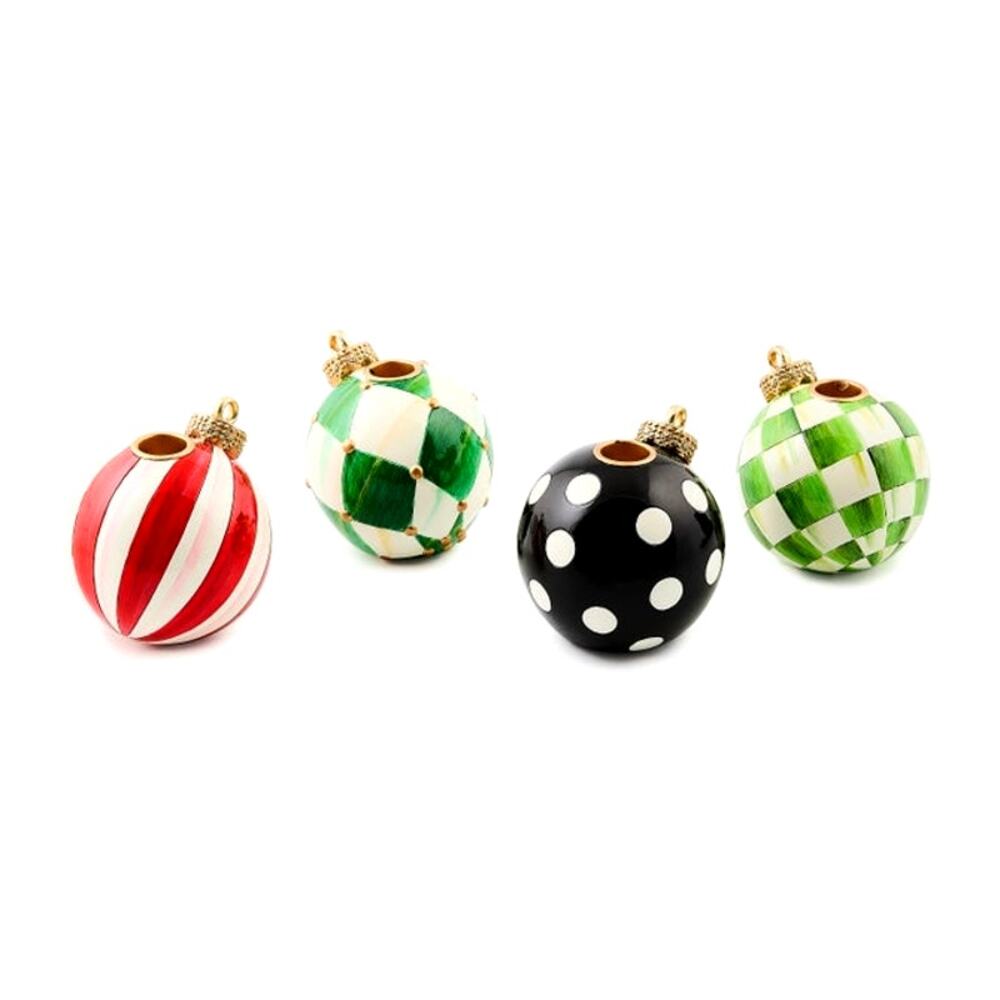 Mackenzie Childs Check It Out Ornament Candle Holders, Set of 4 Christmas NEW